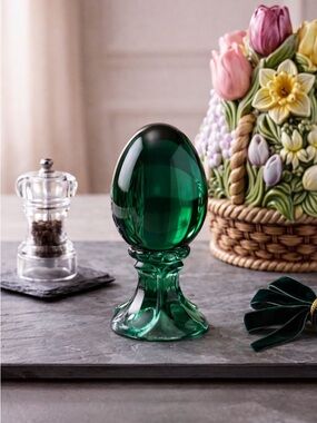 Vintage Emerald Green Glass Egg Pedestal Decor
